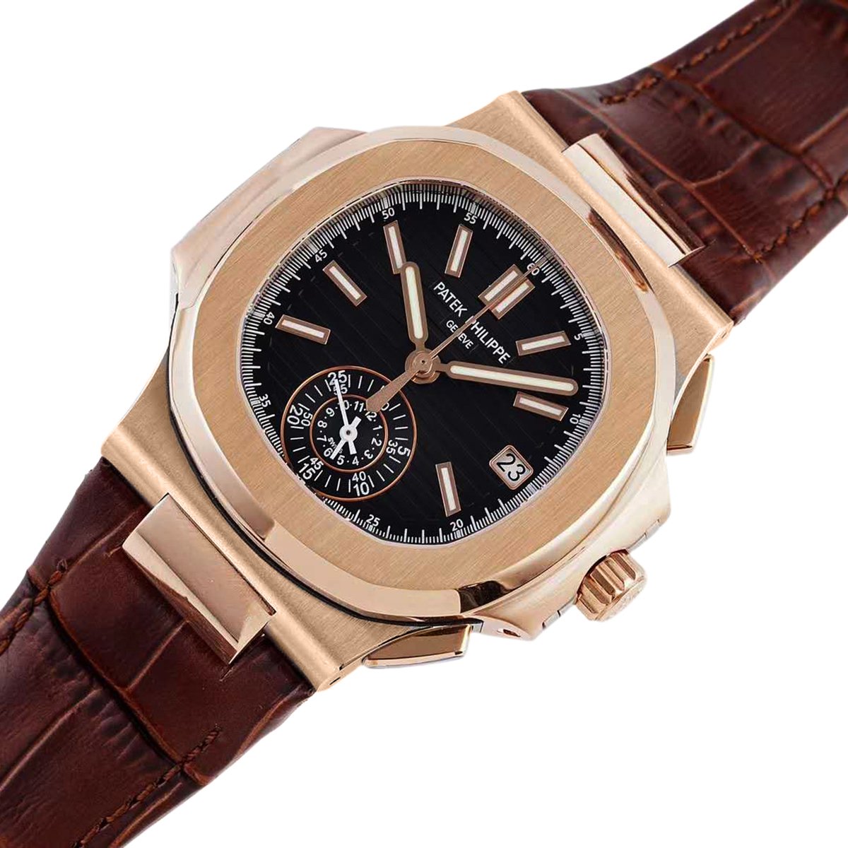 Nautilus Chronograph 5980/1R in Rose Gold on Brown Leather Strap