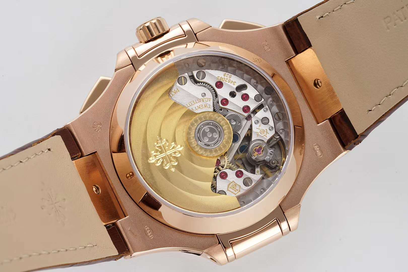 Nautilus Chronograph 5980/R-001 in Rose Gold on Brown Leather Strap