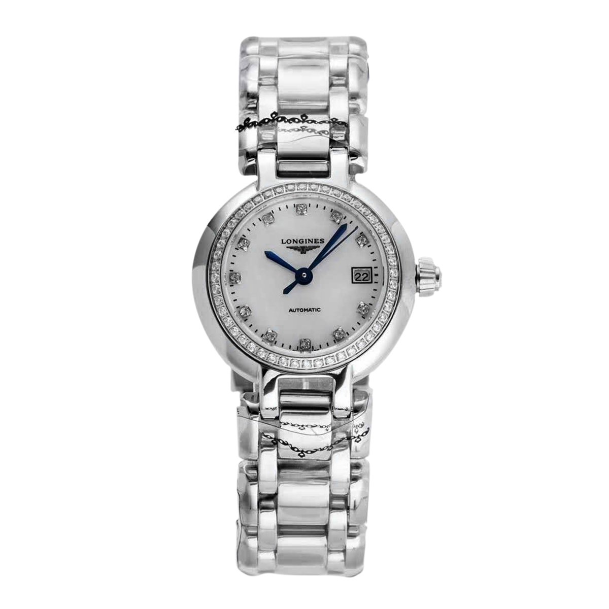 Primaluna MOP White Dial with D1am0nd Markers and D1am0nd Bezel