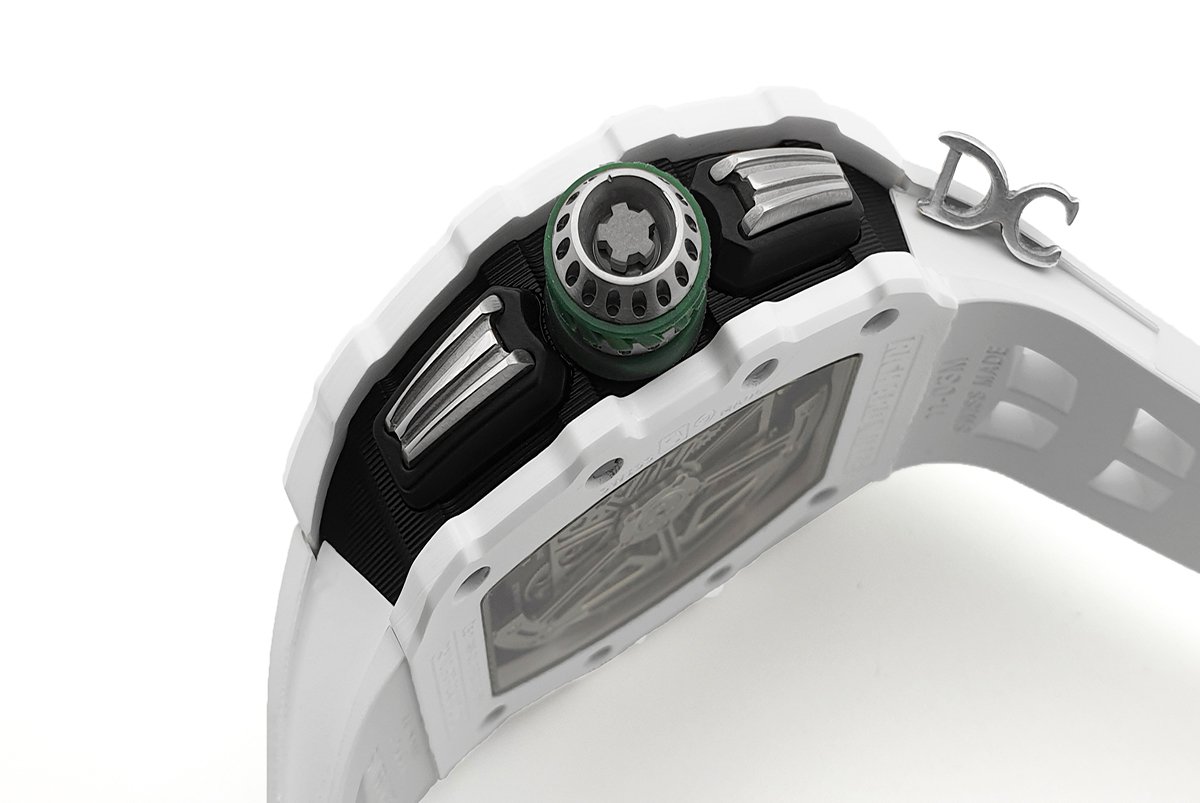 RM 011 Saint Tropez Polo Club White ATZ Ceramic and Titanium on White Rubber Strap