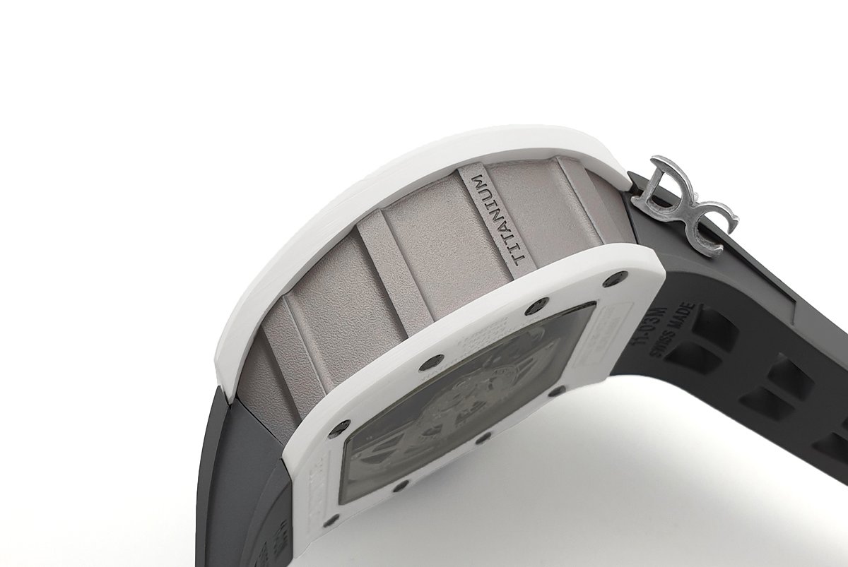 RM 011 Saint Tropez Polo Club White ATZ Ceramic and Titanium on Grey Rubber Strap