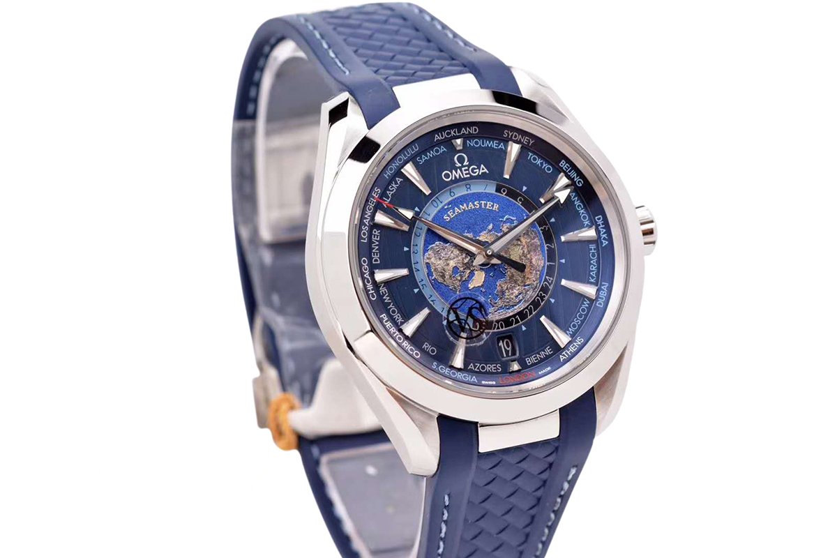 Seamaster Aqua Terra Worldtimer Master Chrononometer Blue Dial on Blue Rubber Strap
