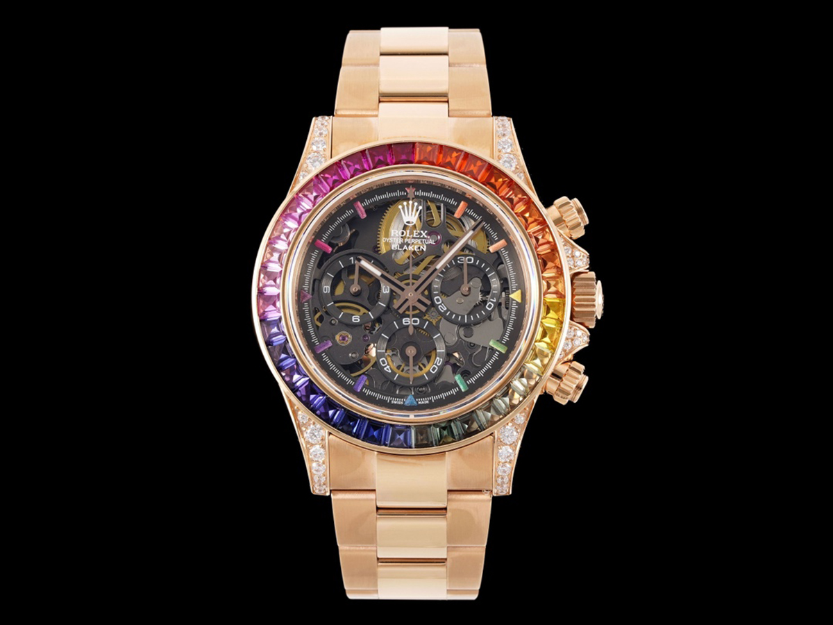 Blaken Daytona Skeleton Dial with Rainbow D1am0nd Bezel in Rose Gold