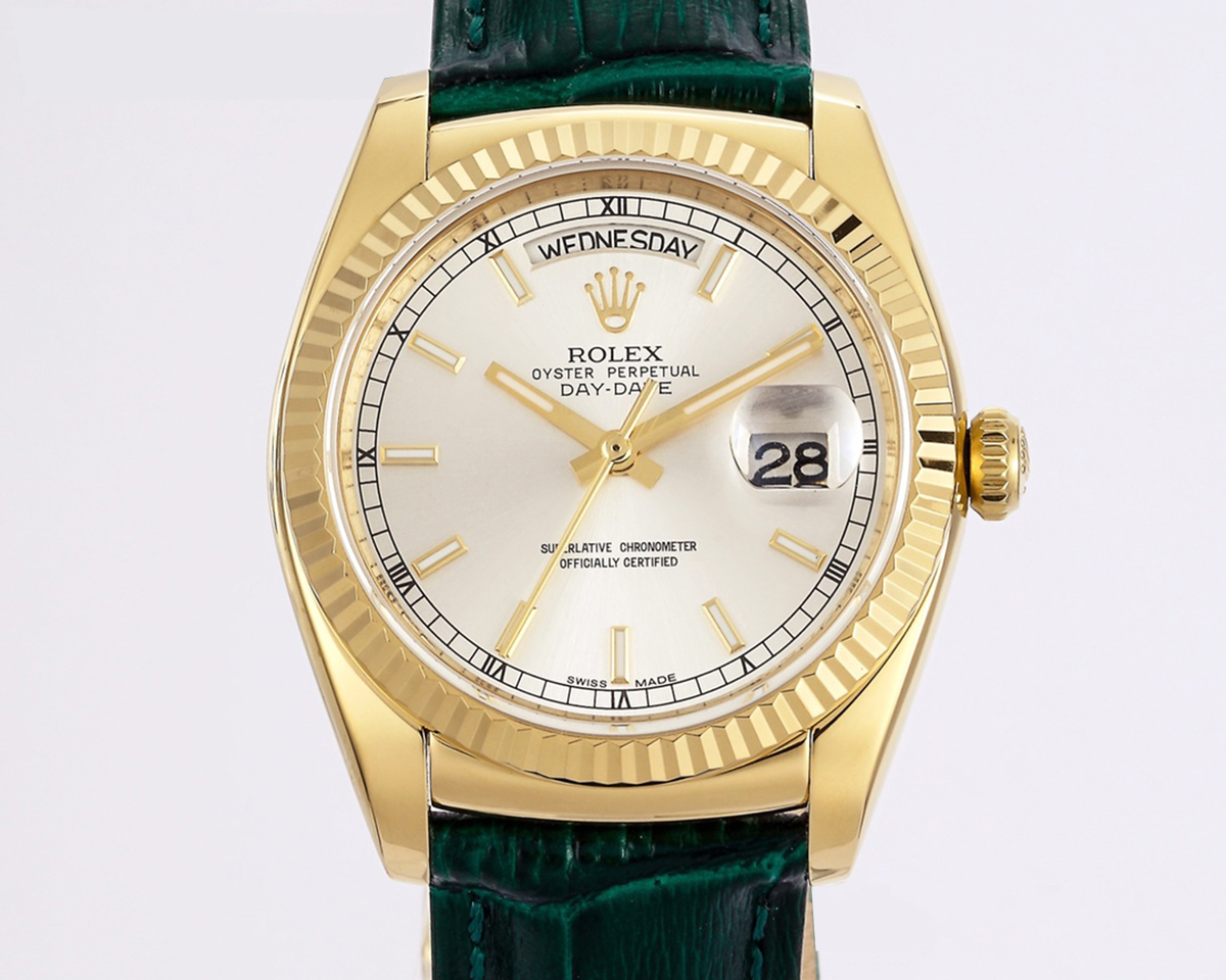 Day-Date 40 Green Dial in Yellow Gold on Leather Strap