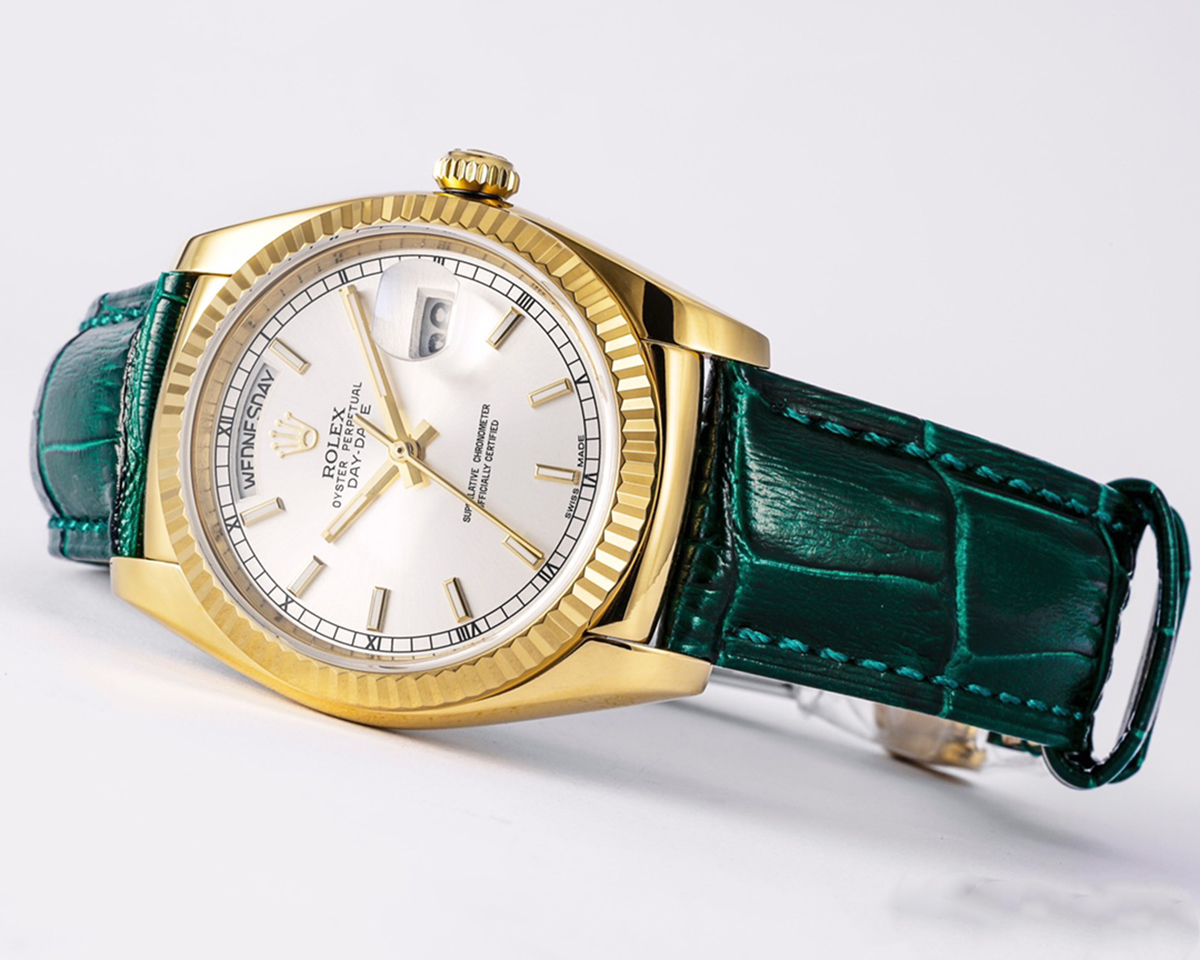 Day-Date 40 Green Dial in Yellow Gold on Leather Strap