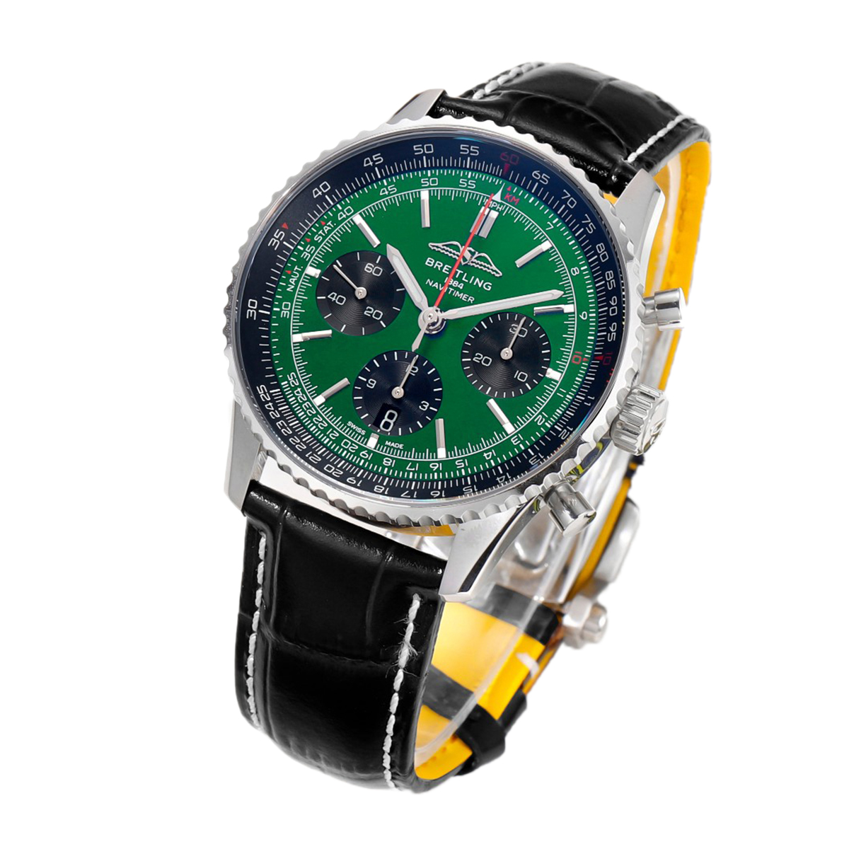 Navitimer B01 Chronograph 43 Dark Green Dial in Steel on Leather Strap