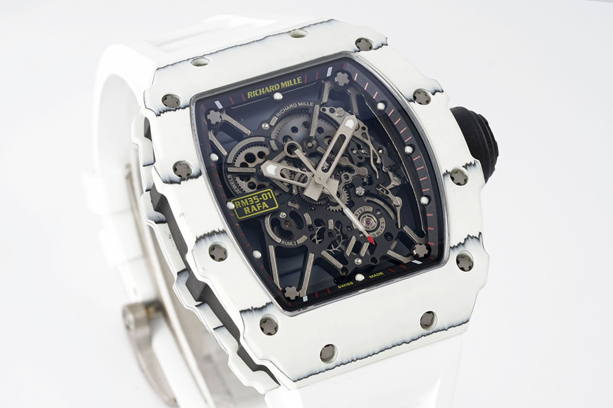 RM 035-01 Rafael Nadal White NTPT on White Rubber Strap (Sonic)